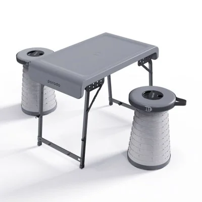 Porodo Lifestyle Compact Portable Outdoor Table Set With Illuminated Folding Seats - Gray